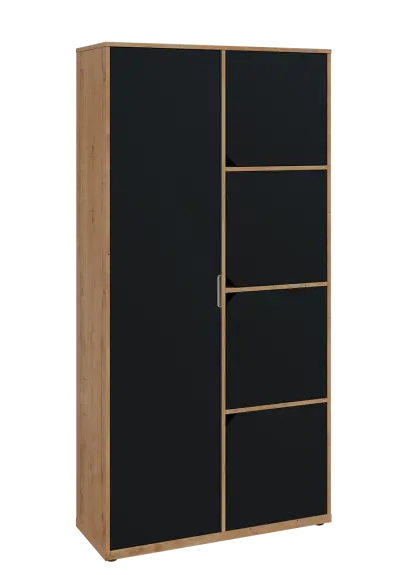 KSR6-82 L skříň šatní, 1x výsuvné ramínko, 4x dvířka, 2053x1022x400 mm, provedení levé, dub lite/černá